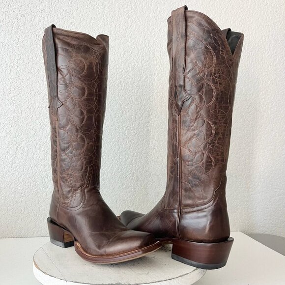 Rod Patrick Womens Cowboy Boots 10A Brown Perro Loco Leather Blunt Toe Tall Top - Picture 1 of 12
